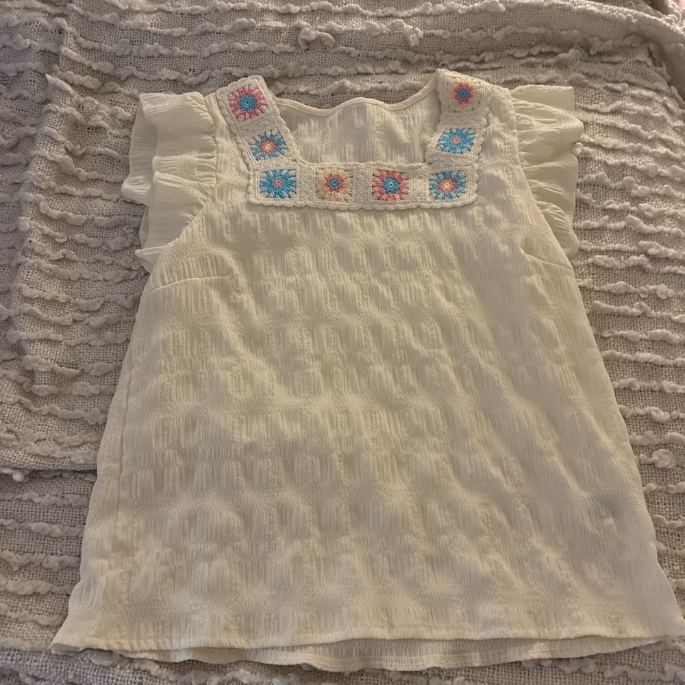 SHEIN Cream Blouse with Colorful Embroidery